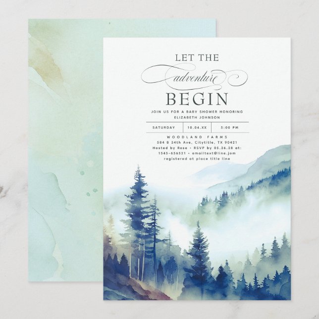 Fog Mountains Let The Adventure Begin Baby Shower Invitation (Front/Back)