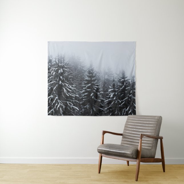 Fog over snow covered spruce forest in winter  tapestry (In Situ (Horizontal))