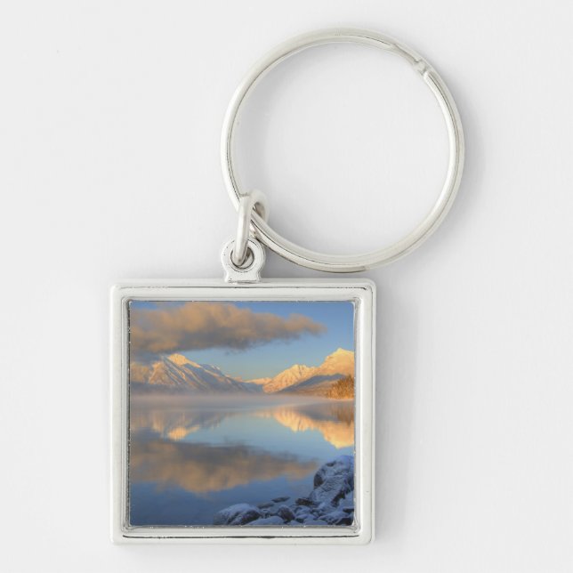 Fog rises from Lake McDonald on a very cold Key Ring (Front)