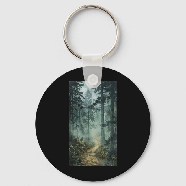 Fog Scenic Forest Forest Misty Trees Nature  Key Ring (Front)