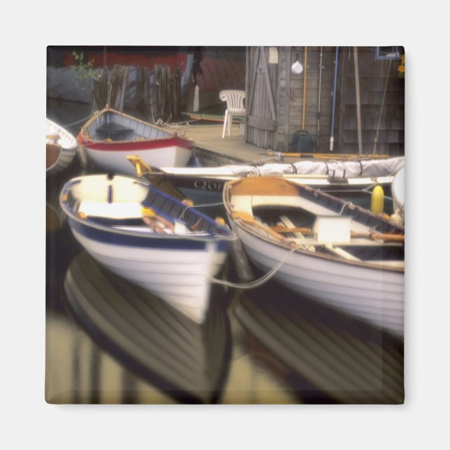 Fog surrounds four boats docked. magnet (Front)