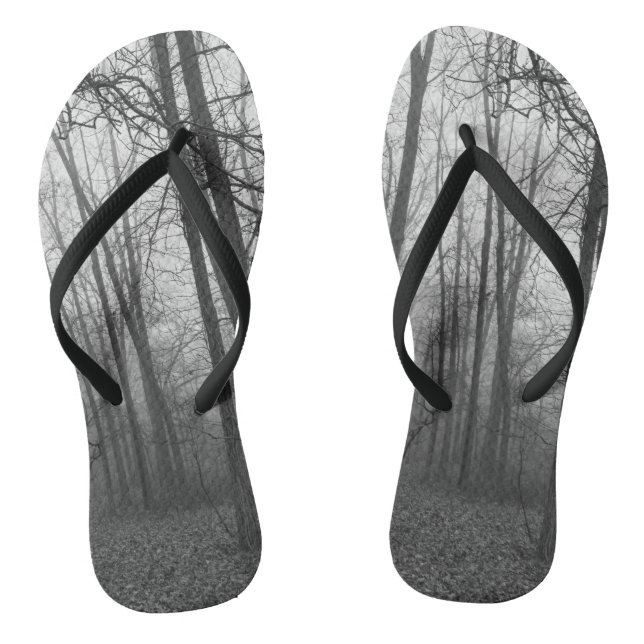 Fog Through The Woods Grayscale Flip Flops (Footbed)