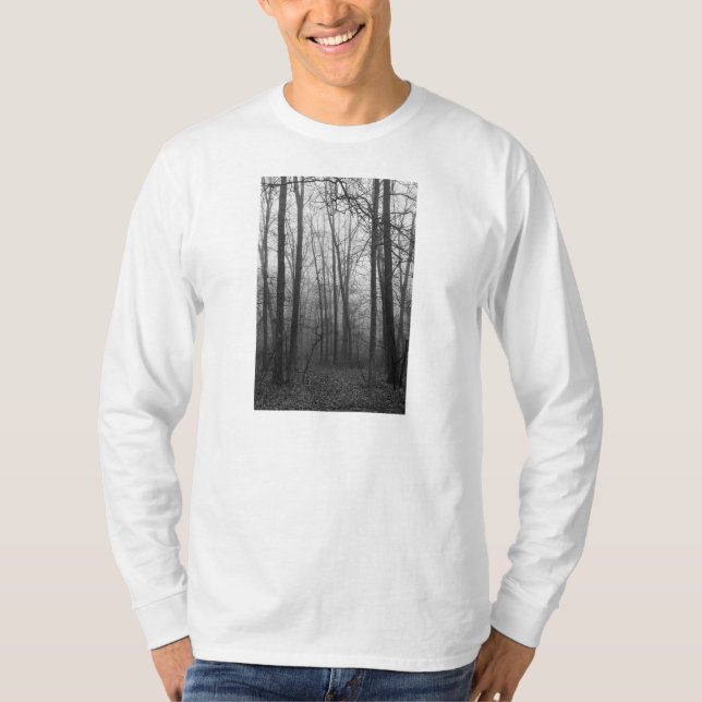 Fog Through The Woods Grayscale T-Shirt (Front)