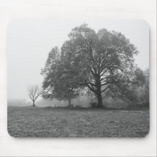 Foggy Autumn Morning Grayscale Mouse Mat