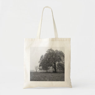 Foggy Autumn Morning Grayscale Tote Bag