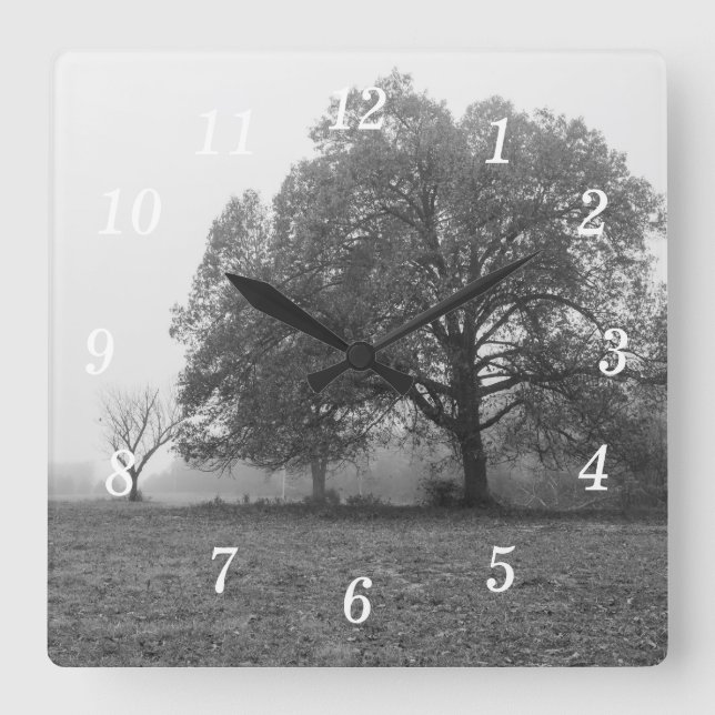 Foggy Autumn Morning Grayscale Wall Clock (Front)