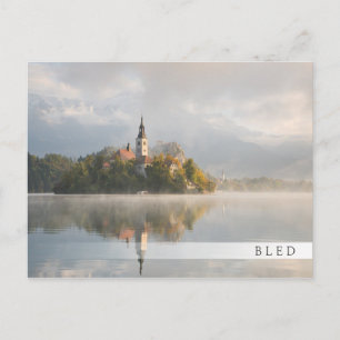 Foggy Bled Lake sunrise bar postcard