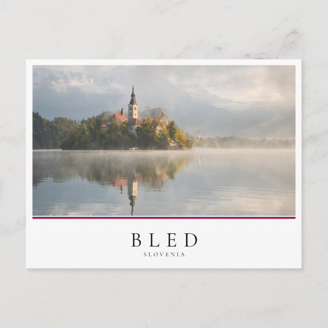 Foggy Bled Lake sunrise in Slovenia Postcard (Front)