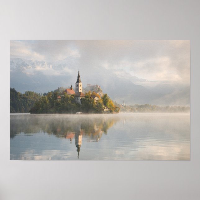 Foggy Bled Lake sunrise poster (Front)