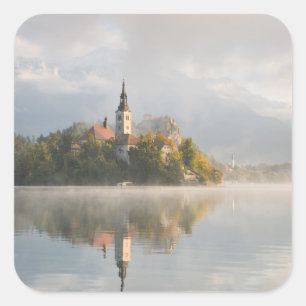 Foggy Bled Lake sunrise sticker