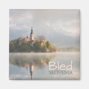 Foggy Bled Lake sunrise text magnet