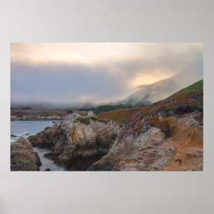 Foggy California Rocky Coastline at Sunrise Poster