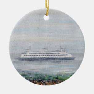 Foggy Ferry Painting Ceramic Tree Decoration