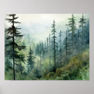 Foggy Forest Landscape Art Print Poster