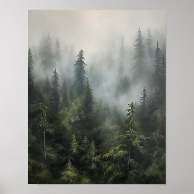 Foggy Forest Landscape Art Print Poster (Front)