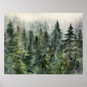 Foggy Forest Landscape Art Print Poster