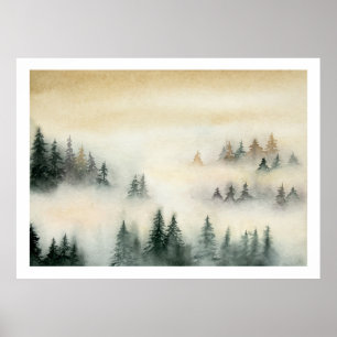 Foggy forest landscape poster
