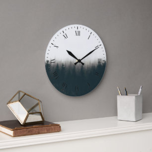Foggy Forest Pine Mountain Aesthetic Art Large Clock