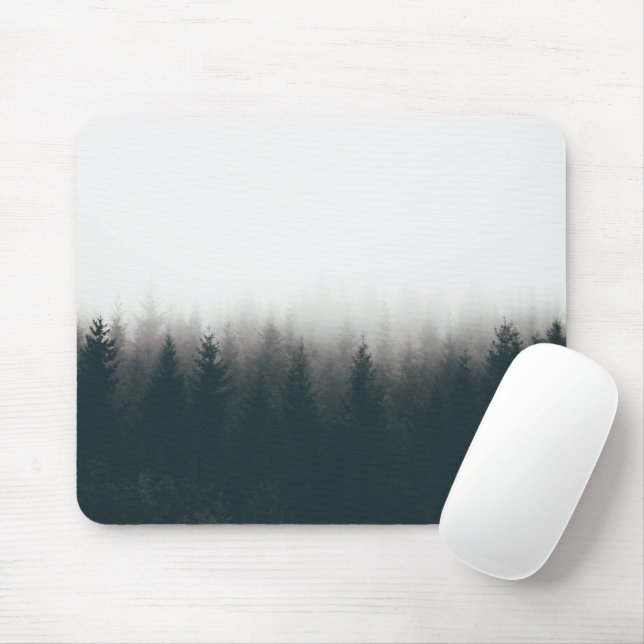 Foggy Forest Pine Mountain Aesthetic Art Mouse Mat (With Mouse)