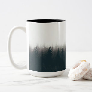 Foggy Forest Pine Mountain Aesthetic Art Two-Tone Coffee Mug