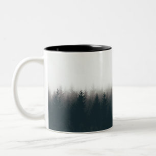 Foggy Forest Pine Mountain Aesthetic Art Two-Tone Coffee Mug