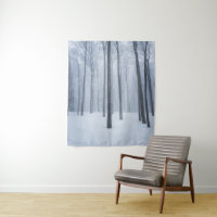 Foggy frozen winter forest