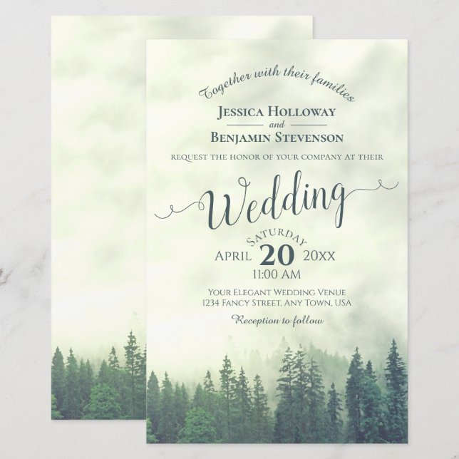 Foggy Green Forest BUDGET Wedding Invitation (Front/Back)