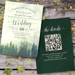 Foggy Green Mountain Pines Rustic QR Code Wedding Invitation<br><div class="desc">This beautiful wedding invitation features a rustic yet elegant style with lacy script calligraphy on a watercolor background of green mountain pine trees shrouded in fog. The colours are a variety of shades of green, white and pale gold, making this invitation perfect for an outdoor, wilderness, or woodsy ceremony. The...</div>