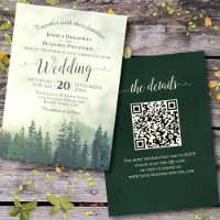 Foggy Green Mountain Pines Rustic QR Code Wedding