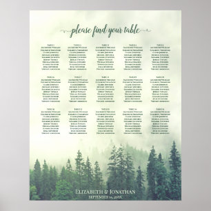 Foggy Green Pines 15 Table Wedding Seating Chart