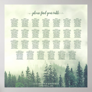 Foggy Green Pines 27 Table Wedding Seating Chart