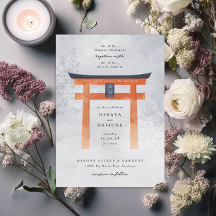 Foggy Japanese Torii Gate Romantic Wedding Invitation