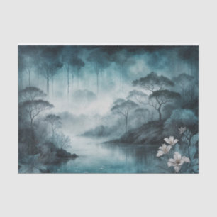 Foggy Lake Cove – Moody Blue and Grey Landscape Tissue Paper