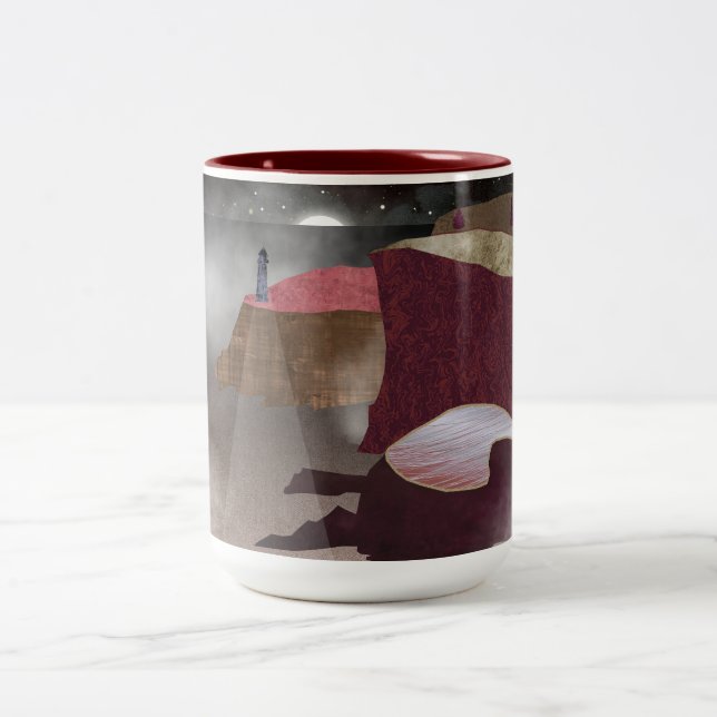 Foggy Lighthouse Two-Tone Coffee Mug (Center)