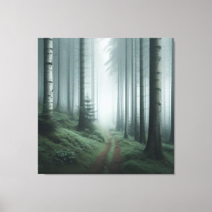 Foggy Morning Forest Canvas, Serene Misty Tree Canvas Print