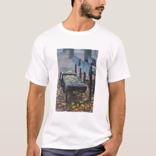 Foggy morning park bench, Germany T-Shirt
