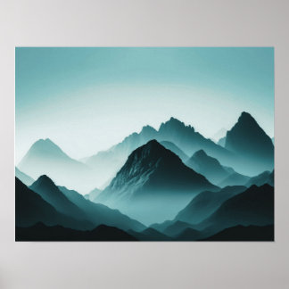 Foggy Mountain Nature Boho Minimalist Tinted Photo Poster