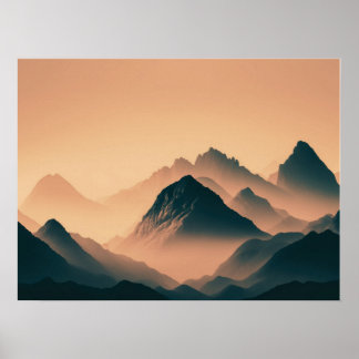 Foggy Mountain Nature Boho Minimalist Tinted Photo Poster