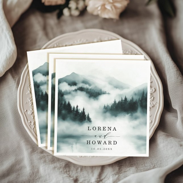 Foggy Mountain Pine Forest Outdoor Wedding Napkin (Creator Uploaded)