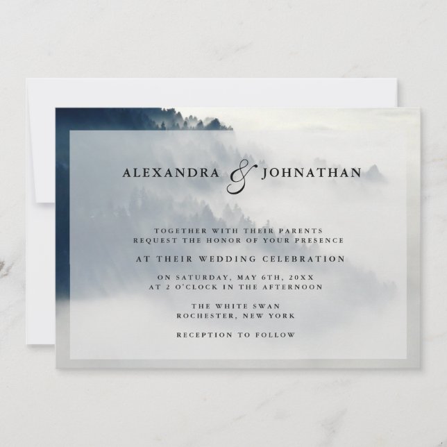 Foggy Mountain Range Wedding Invitation (Front)