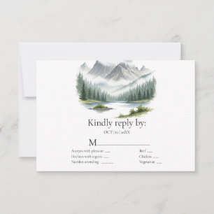 Foggy Mountain Watercolor Forest Wedding RSVP Card