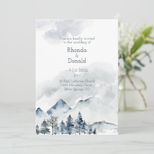 Foggy Mountain Watercolor Wedding Invitation