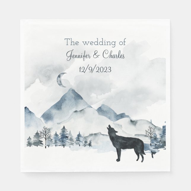 Foggy Mountain Watercolor Wedding  Napkin (Front)