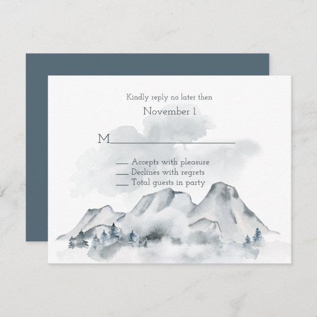 Foggy Mountain Watercolor Wedding RSVP Invitation (Front/Back)