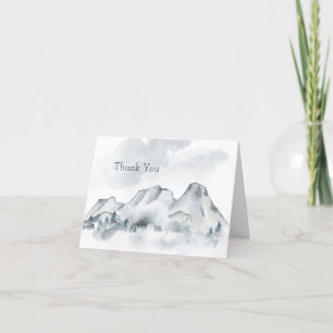 Foggy Mountain Watercolor Wedding Thank You Card