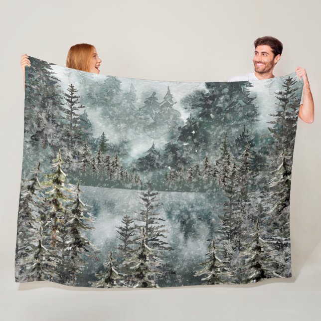 Foggy Mountain Woodland Frozen Lake Sofa Cover Fle Fleece Blanket (In Situ)