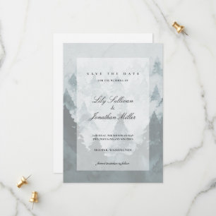 Foggy Mountains Sheer Overlay Ethereal Lux Wedding Save The Date