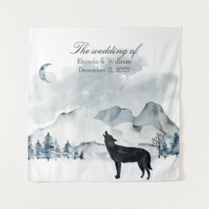 Foggy Mountains Watercolor Wedding Tapestry