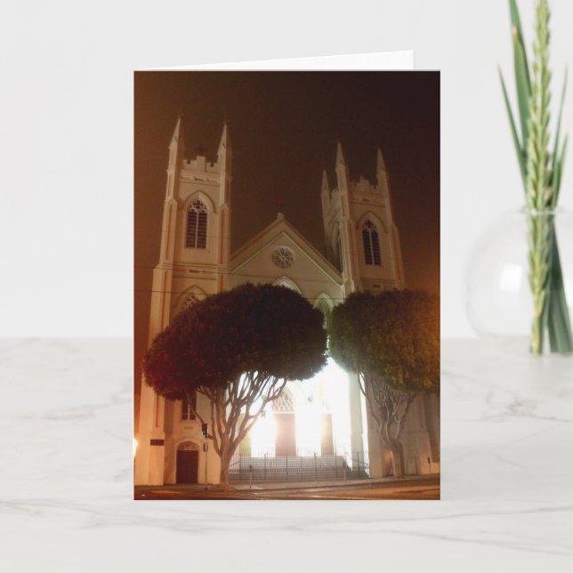 Foggy Night in North Beach, St. Francis of Assisi Holiday Card (Front)