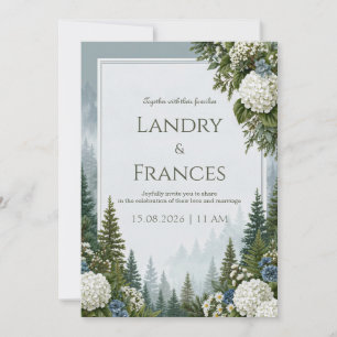 Foggy Pine Blue Hydrangea Wedding Invitation